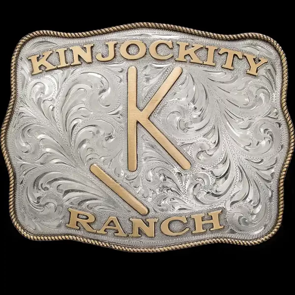 Our Kent Belt Buckle is handcrafted on a German Silver base, featuring a Jeweler's Bronze Rope edge, lettering and custom Ranch Brand. Customize your buckle to reflect you and your story. 

Customize it with your lettering, figure, and stones below. You